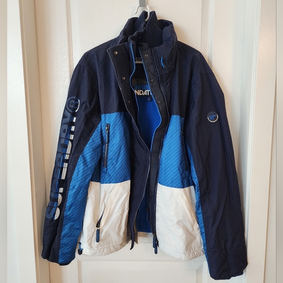 Guc 2xl mens blue & white superdry original engineered windattacker windbreaker - Picture 1 of 7